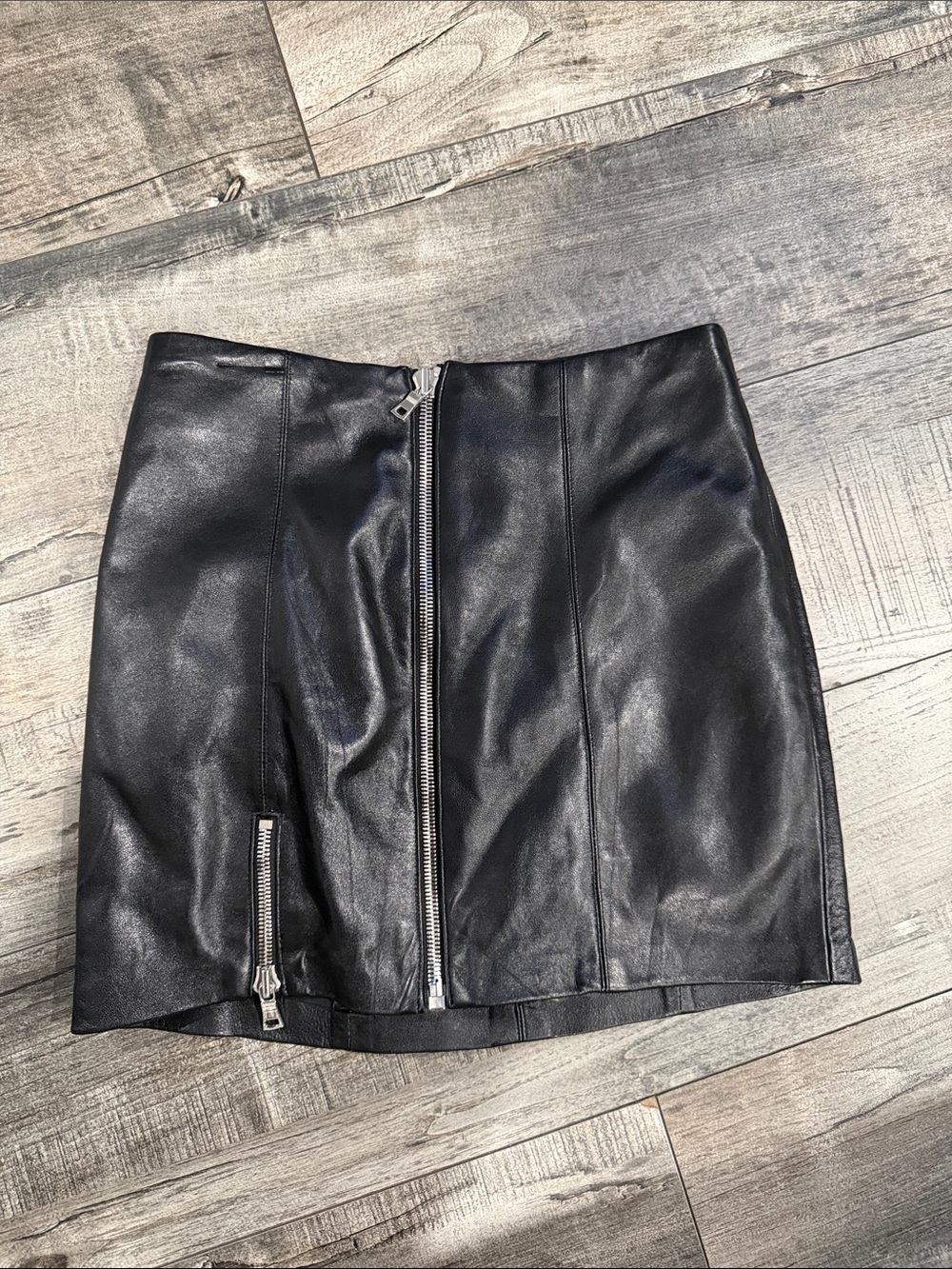 Reformation Black Faux Leather Zip-Front Mini Skirt